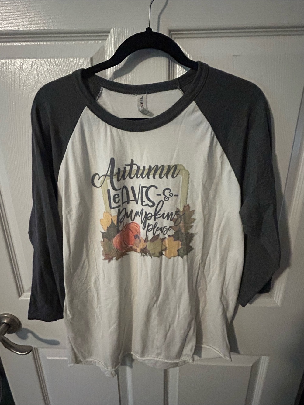 Jerzees White Body Black Raglan "Autumn Leaves & Pumpkins" Graphic Top